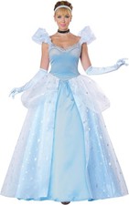 Deluxe Enchanted Princess Cinderella Blue Fancy Dress Up Halloween Adult Costume