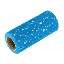 1pcs 6 Inch x 25 Yards Glitter Tulle Ribbon Star Moon Mesh Ribbon Dark Blue