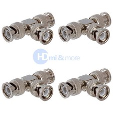 BNC T Adapter Male Plug Coax Coaxial Splitter Connector - LOT of 4