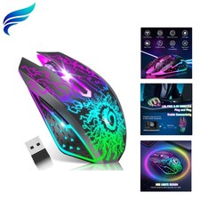 Wireless Gaming Mouse, Rechargeable Computer Mouse Mice with Colorful LED Lig...