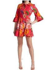 Farm Rio Red Belted Abstract Maximalist Size XS