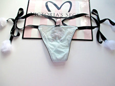 VICTORIA'S SECRET DREAM ANGELS V-String Thong Panty VS Blue Shine M Pom Pom Tie