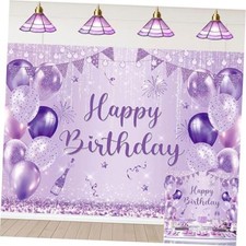 Purple Happy Birthday Banner Backdrop Shiny Glitter Balloon Photography 7x5FT