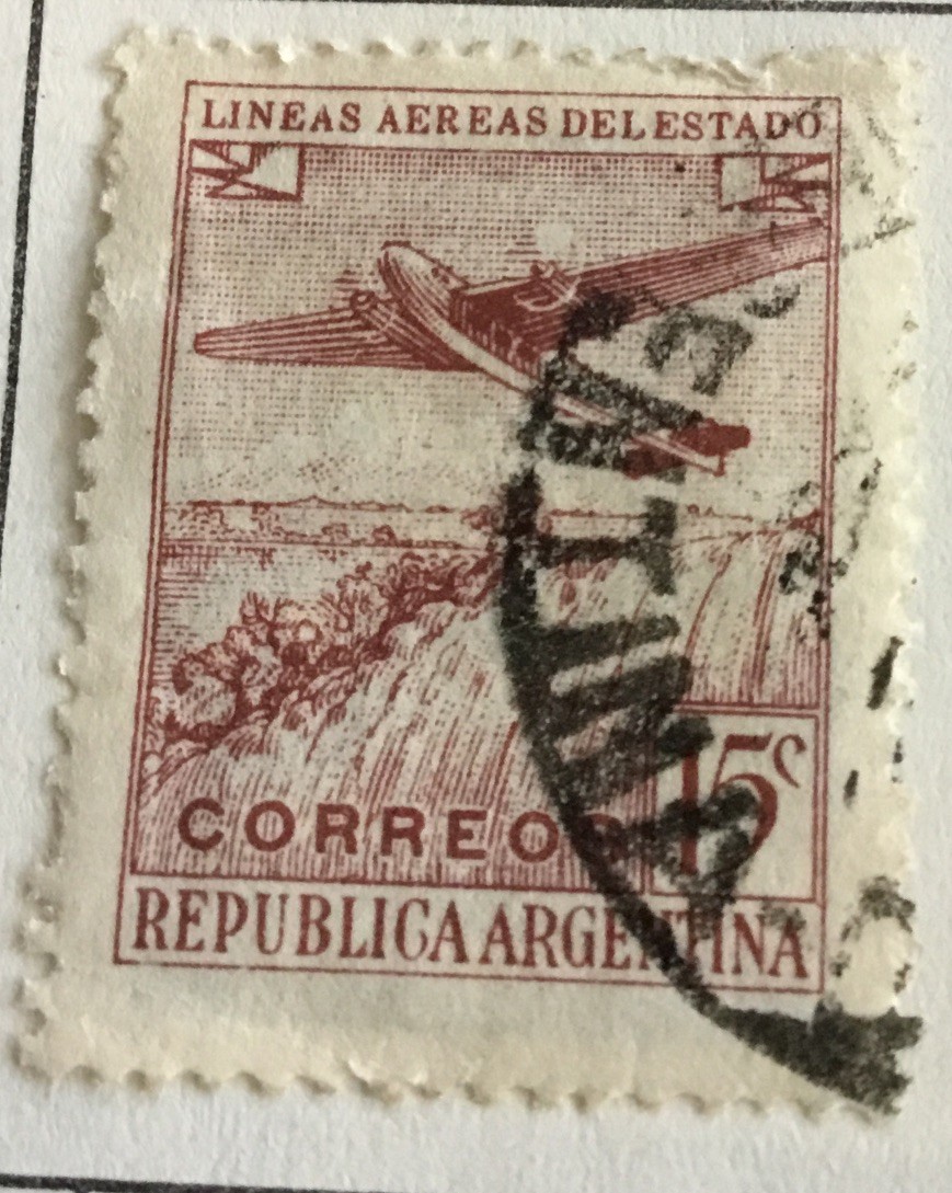 1946 Plane Over Iguacu Falls 15 Centavos Argentina Air Mail Stamp