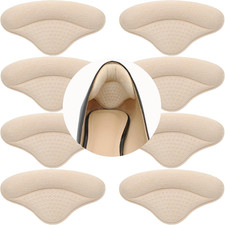 Heel Cushion Pads 4 Pairs Shoe Inserts for Loose Shoes, Beige Heel Grips Liner
