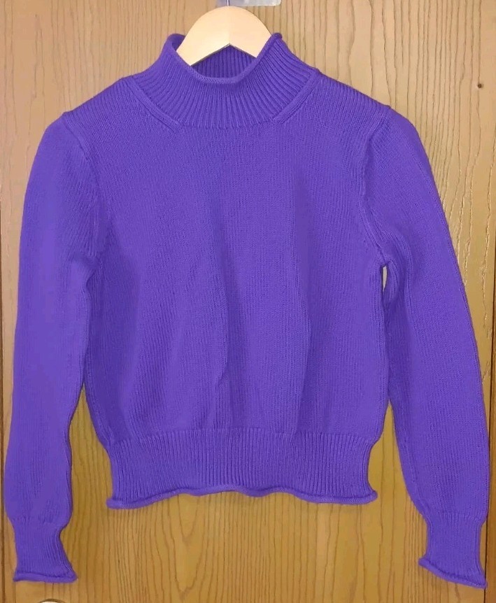 J Crew Roll Neck Knitted Sweater Womens Size Small Purple Ribbed 100% Cotton...