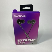 Magnavox In-Ear Silicone Earbuds Extreme Bass w 3.5mm Headphone Jack Black NEW