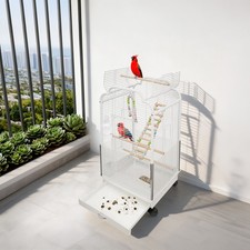 Bird Flight Cage 37.4" Bird Pet Cage Dual-Opening Roof for Cockatiels Parrot