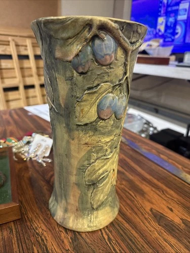 12 Inch Seller Art Pottery Vase Woodcraft Pattern