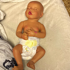 Sleeping Baby Doll Light Complexion Bald Vinyl Nude with Diaper Single Doll