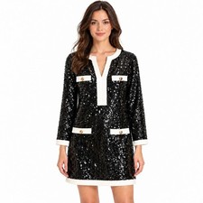 NWT! Preston & York Sequin Sequin Dress Black Gold Button Sz 6