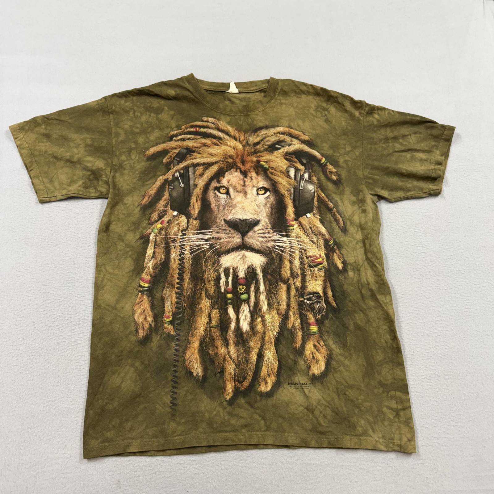 The Mountain Shirt Mens Large Green Tie Dye Rasta Lion Graphic Tee Reggae Music