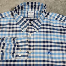 Brooks Brothers Regent 1818 Blue Plaid Shirt Men's Large Non Iron Stretch