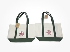 Trader Joe's Large Canvas Tote Bag Green White Heavy Cotton Reusable Lot of 2 