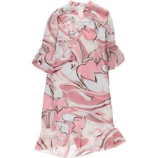 Vintage all-over marble print 3/4 sleeve see-through A-line dress women's size M