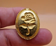 Modern Goldtone Metal Oval Framed Rose Sealing Wax Stamp Seal - NO HANDLE