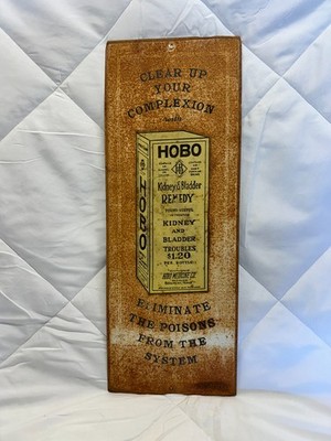 Hobo Tin Sign Vintage Kidney & Bladder Remedy Advertising Yellow Original Wall