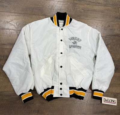 NWT Vintage 80s Bishop McDevitt HS Delong Satin Jacket Large White Ricky Watters