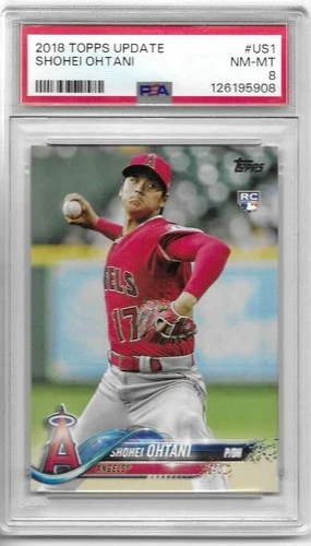 2018 Topps Update Series - Shohei Ohtani #US1 Pitching, Red Jersey (RC) PSA 8