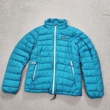 Patagonia Jacket Girls Youth Large Blue Down Sweater Puffer Insulated Flaws