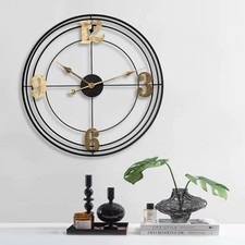 Image of Large Modern Wall Clock Luxury Black Gold Silent Metal Wall Decor
