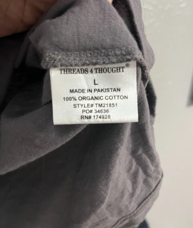 Men’s THREADS 4 THOUGHT Button Top Gray Henley Shirt Size L - Image 3 of 4