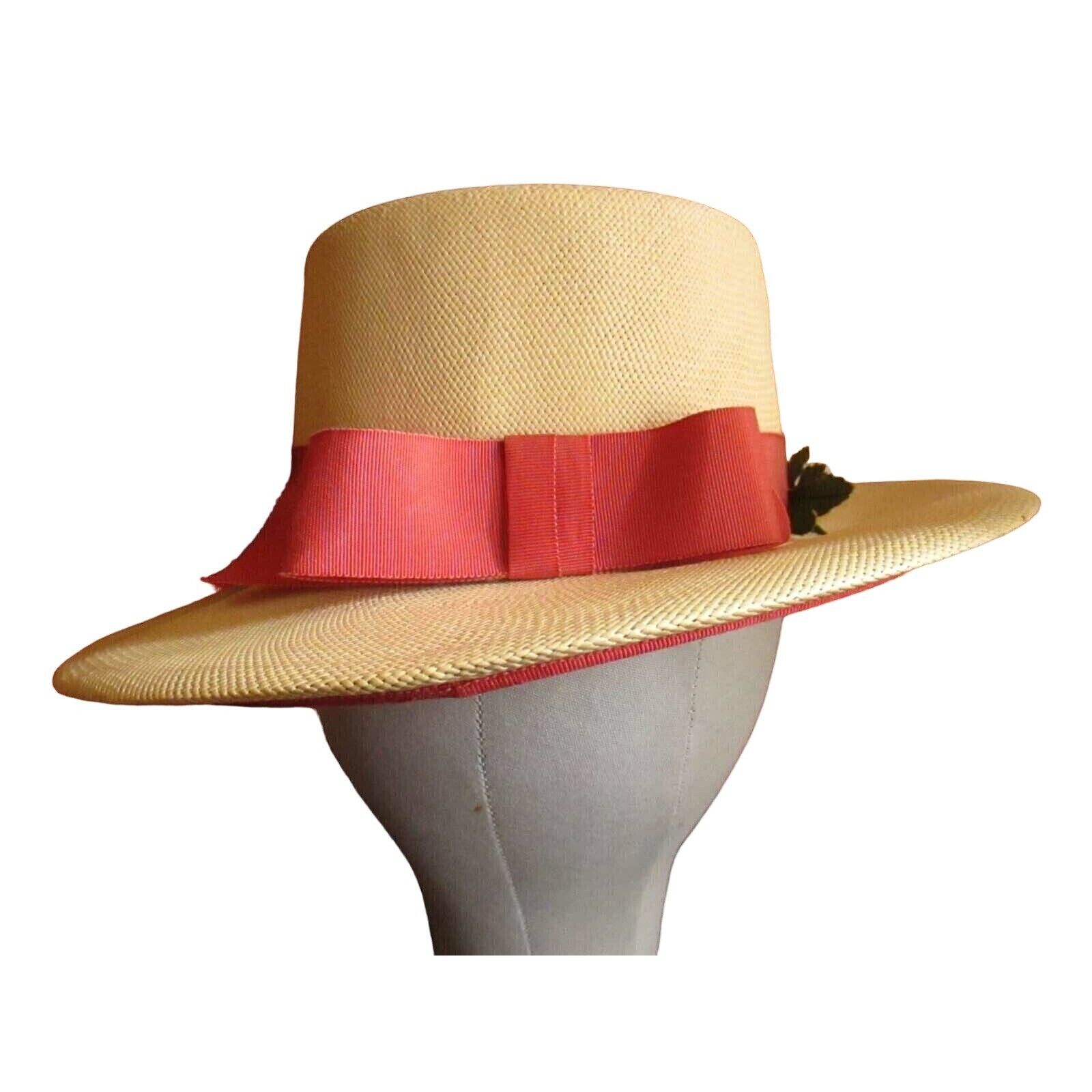 Vintage 1950s Women's Straw Hat 21 Woven FLower G… - image 8