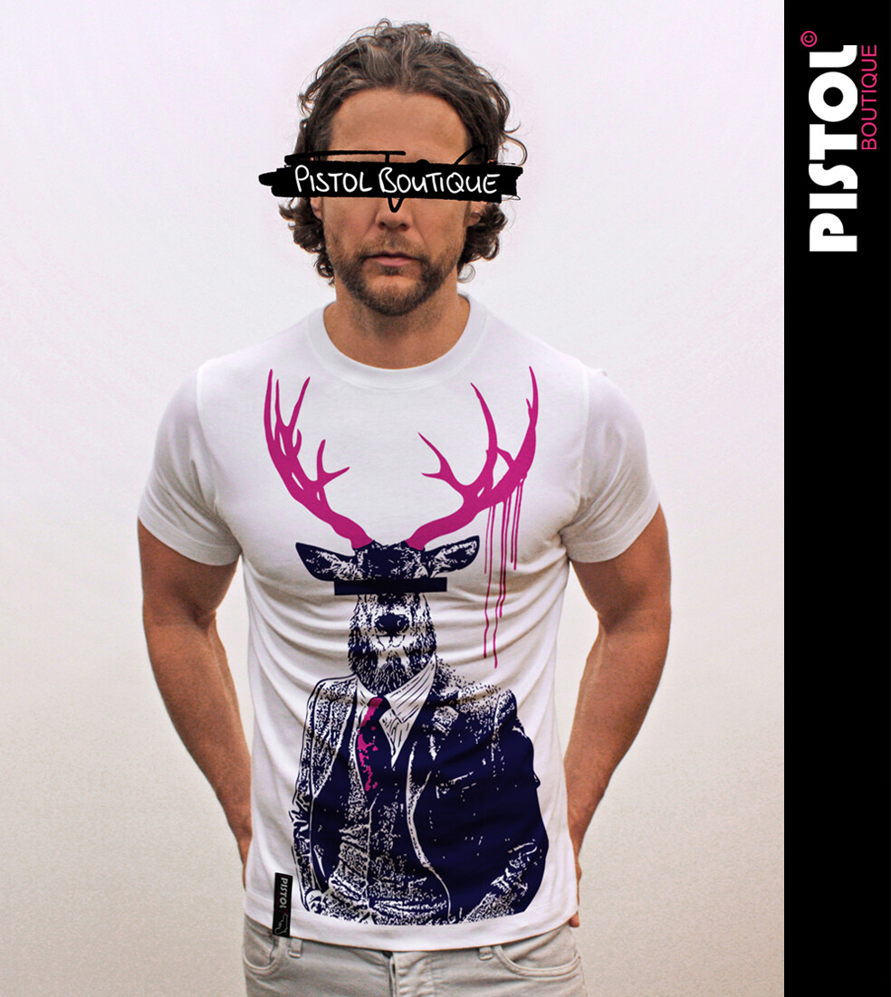 Pistol Boutique Hombre Blanco Cuello Redondo Stag Suit Camisa y Pajarita