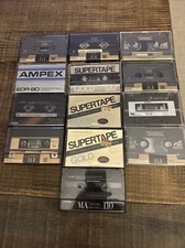 LOT Of 13 MAXELL, TDK, Supertape, Ampex AUDIO CASSETTES used, sold as blanks
