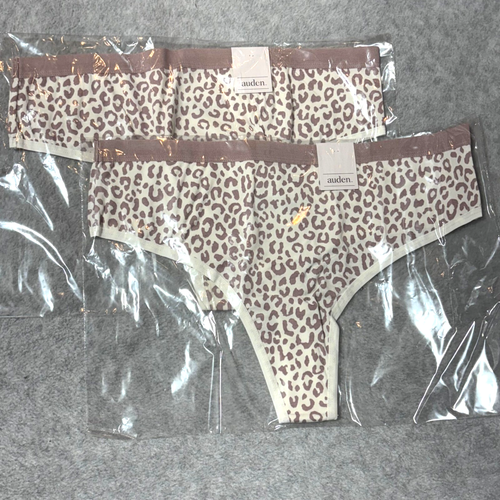 NEW Auden Thong Womens Size M Leopard Print Lot of 2 Cream Tan Underwear Panties