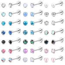 21Pairs Hypoallergenic Surgical Steel Earrings - Flat Back Stud Earrings for ...