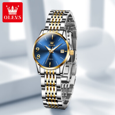 OLEVS Women's Auto Mechanical Elegant Watch Stainless Steel Waterproof Date Gift