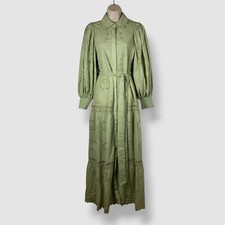 Alice + Olivia Women's Green Embroidered Button-Up Self-Tie Lilly Dress Size 2