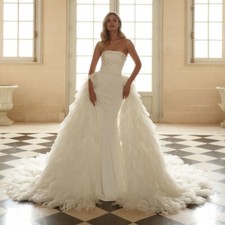 Gorgeous Mermaid Wedding Dresses Strapless Detachable Train Pleated Bride Gowns