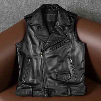 Mens  Leather Vest Jacket Black Biker Genuine Lambskin Cafe Racer Size  XS-5XL