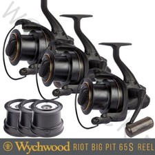 3 x Wychwood Riot 65S Big Pit Reel Carp Fishing Matt Black Spare Aluminium Spool