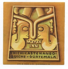 1930s Luggage Label Mayan Inn Quiche Guatemala
