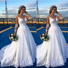 Vintage A Line Wedding Dresses Lace Applique Long Sleeves Backless Bridal Gowns