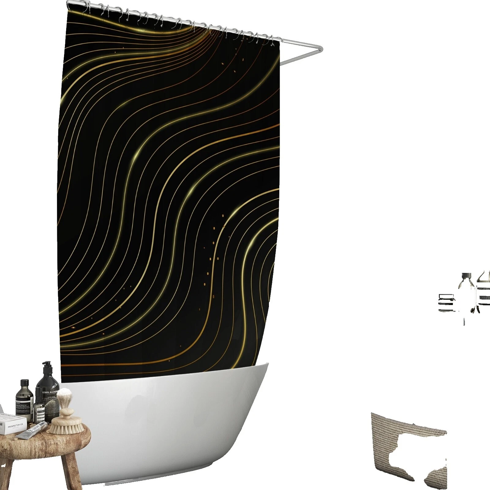 黑色几何图案浴帘