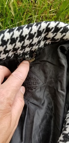 JouJou overcoat jacket Black White Herringbone pattern Poly Wool Blend sz M - Picture 5 of 9