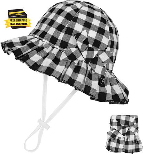 Baby Sun Hat - Toddle Cute Ruffle Brim - Baby Beach Hat - Cotton Checkered - UPF
