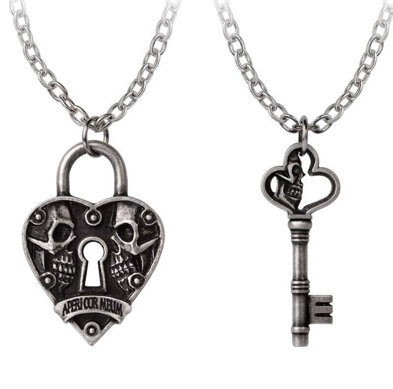 Alchemy Gothic Key To Eternity 2 Couples Pendants Heart Lock