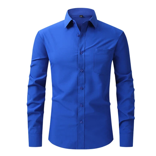 Men's Stretch Slim Fit Button Up Long Sleeve Solid Color Dress Shirt Formal Tops - Picture 21 of 39