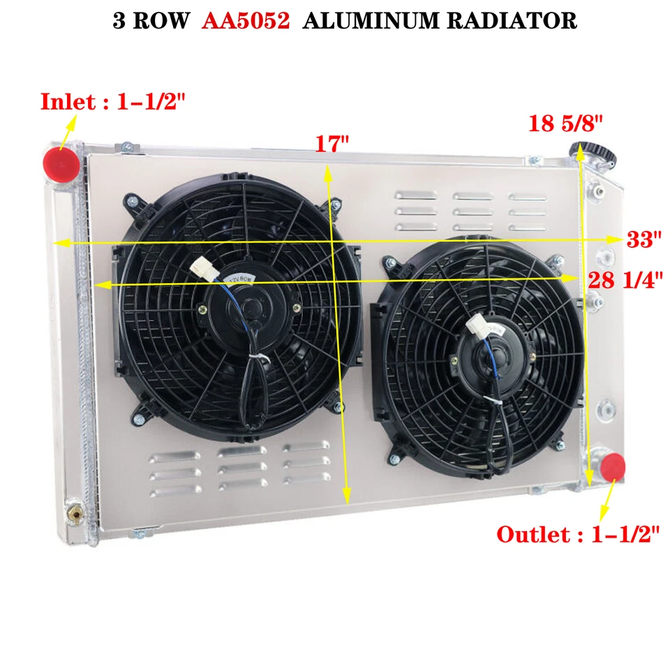 4Row Aluminum Radiator+Shroud Fan FIT 1968-1972 Chevelle Cutlass Lemans GTO 7.4L Foto 2 de 4