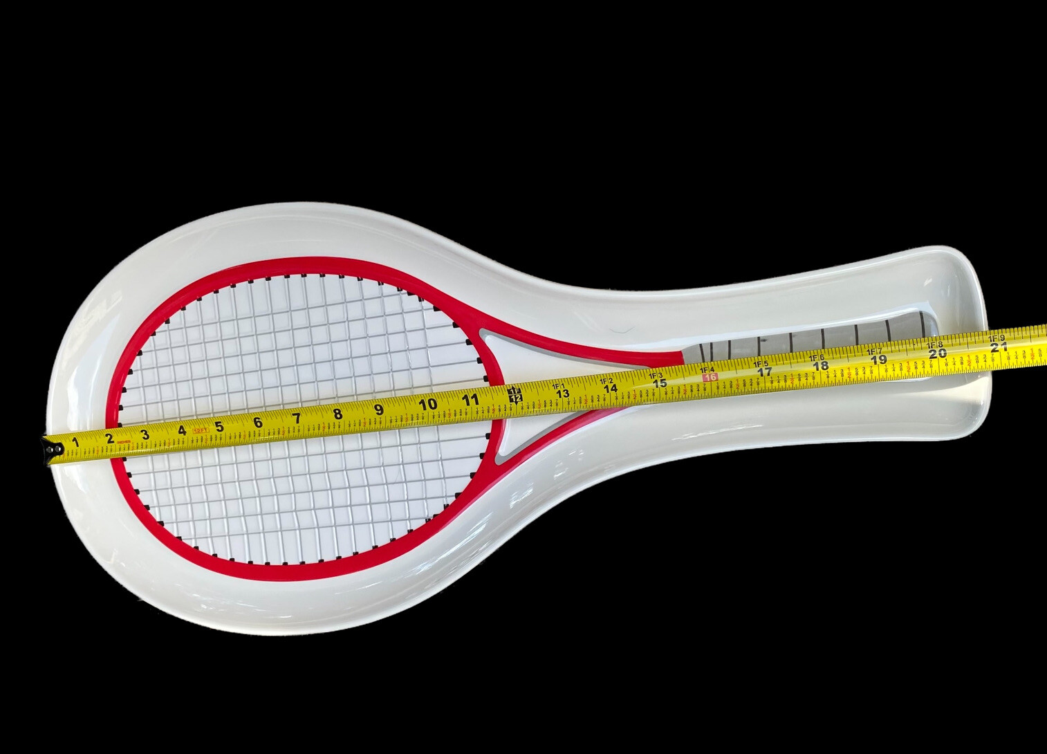 NEW Tennis Racquet Shape Red Gray MELAMINE Serving Platter Plate 21