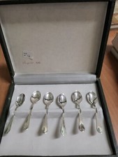 6 Cuillères Moka En ARGENT 800% Gr 58 Article Cadeau Avec Étui