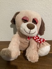 Toy Floppy Plush Dog Brown Tan Puppy Pink Eye Shadow Brown Eyes EUC 10.5" Seate