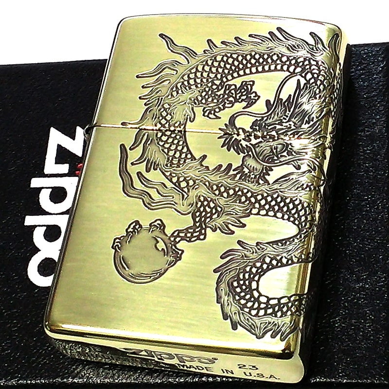 ZIPPO dragon Japanese gold brass two-sided continuous pattern lighter