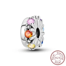 MULA 925 Sterling Silver DIY Charm Clip Colorful CZ Flower For Women Bracelet