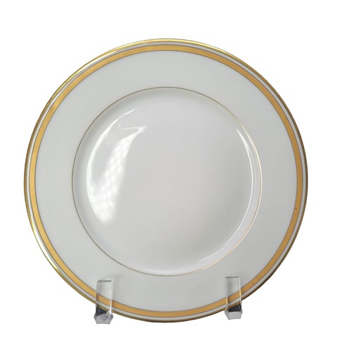 6 WM Guerin Limoges France Salad Plate White Gold Trim Wide Band 2 Pin Stripe - Picture 4 of 10